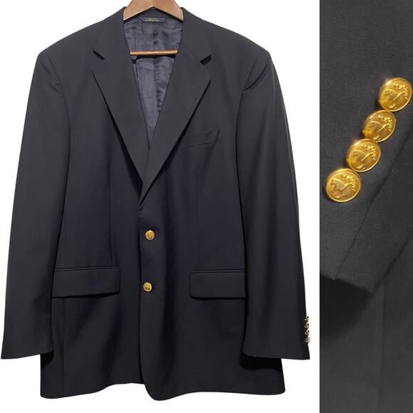 Brooks Brothers BrooksEase Loro Piana Blazer Sport Coat 46R Wool Blue Preppy - Picture 1 of 15